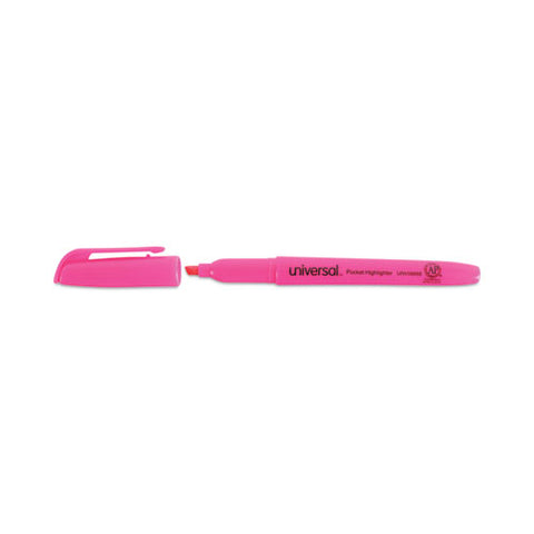 Pocket Highlighters, Fluorescent Pink Ink, Chisel Tip, Pink Barrel, Dozen