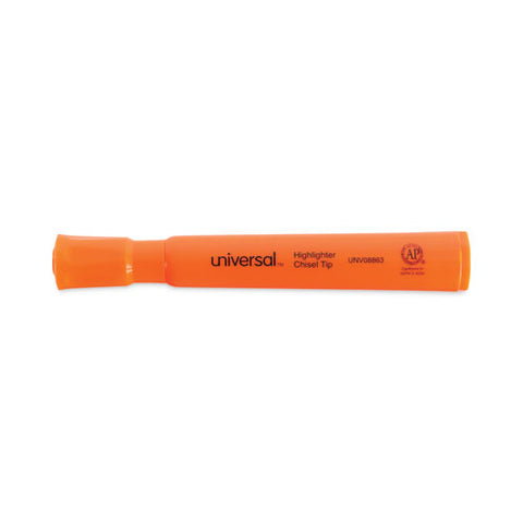 Desk Highlighters, Fluorescent Orange Ink, Chisel Tip, Orange Barrel, Dozen