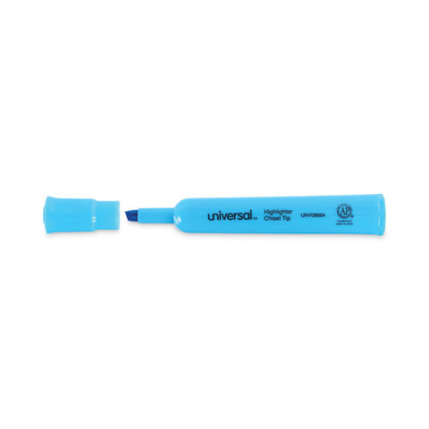 Desk Highlighters, Fluorescent Blue Ink, Chisel Tip, Blue Barrel, Dozen