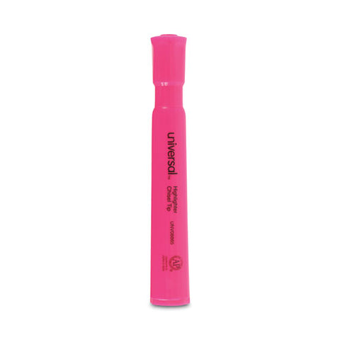 Desk Highlighters, Fluorescent Pink Ink, Chisel Tip, Pink Barrel, Dozen