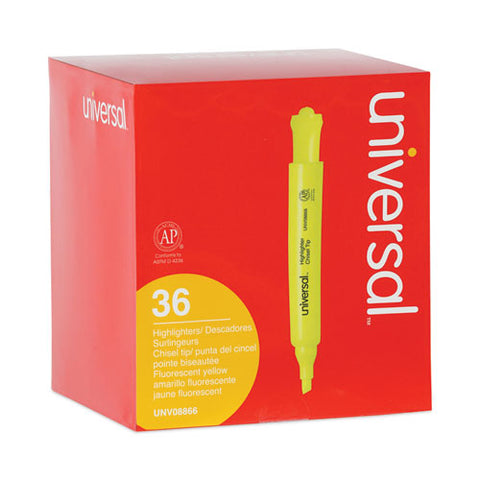 Desk Highlighter Value Pack, Fluorescent Yellow Ink, Chisel Tip, Yellow Barrel, 36/pack