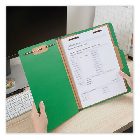 Bright Colored Pressboard Classification Folders, 2" Expansion, 1 Divider, 4 Fasteners, Letter Size, Emerald Green, 10/box