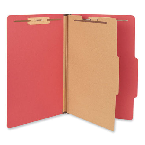 Bright Colored Pressboard Classification Folders, 2" Expansion, 1 Divider, 4 Fasteners, Legal Size, Ruby Red Exterior, 10/box