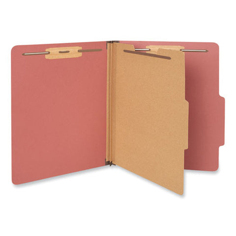 Four-section Pressboard Classification Folders, 2" Expansion, 1 Divider, 4 Fasteners, Letter Size, Red Exterior, 10/box