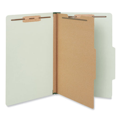 Four-section Pressboard Classification Folders, 2" Expansion, 1 Divider, 4 Fasteners, Legal Size, Green Exterior, 10/box