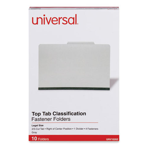 Four-section Pressboard Classification Folders, 2" Expansion, 1 Divider, 4 Fasteners, Legal Size, Gray Exterior, 10/box