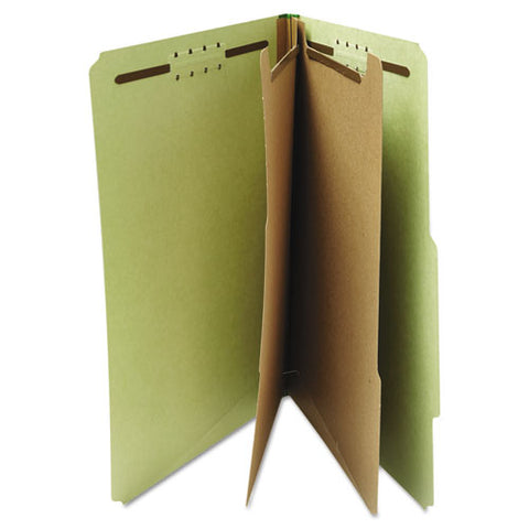 Six-section Pressboard Classification Folders, 2" Expansion, 2 Dividers, 6 Fasteners, Letter Size, Green Exterior, 10/box