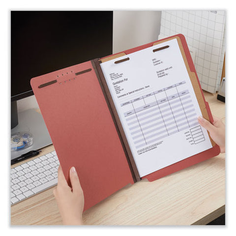 Bright Colored Pressboard Classification Folders, 2" Expansion, 2 Dividers, 6 Fasteners, Letter Size, Ruby Red, 10/box