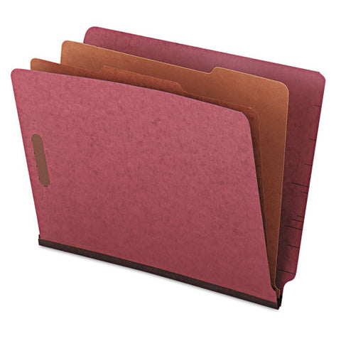 Red Pressboard End Tab Classification Folders, 2" Expansion, 2 Dividers, 6 Fasteners, Letter Size, Red Exterior, 10/box