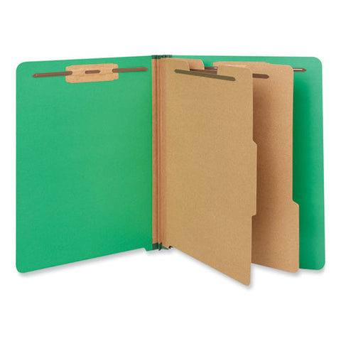 Deluxe Six-section Pressboard End Tab Classification Folders, 2 Dividers, 6 Fasteners, Letter Size, Green, 10/box