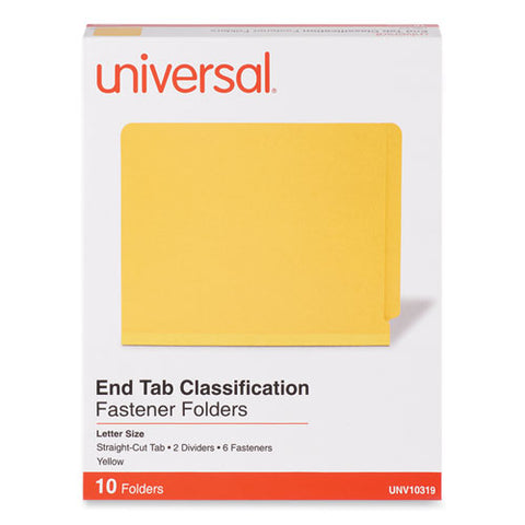 Deluxe Six-section Pressboard End Tab Classification Folders, 2 Dividers, 6 Fasteners, Letter Size, Yellow, 10/box