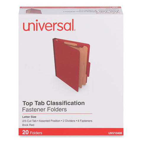 Six-section Classification Folders, Heavy-duty Pressboard Cover, 2 Dividers, 6 Fasteners, Letter Size, Brick Red, 20/box