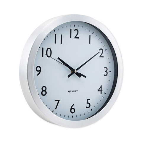 Brushed Aluminum Wall Clock, 12" Overall Diameter, Silver Case, 1 Aa (sold Separately)