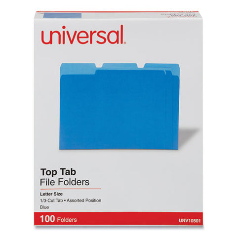 Deluxe Colored Top Tab File Folders, 1/3-cut Tabs: Assorted, Letter Size, Blue/light Blue, 100/box