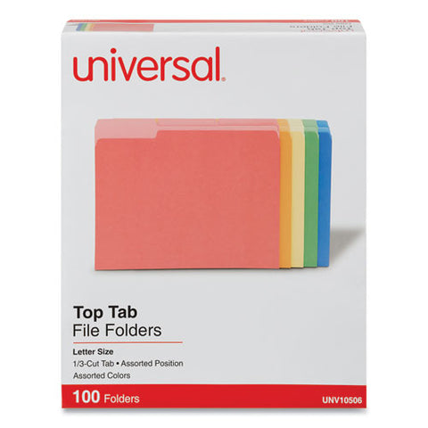 Deluxe Colored Top Tab File Folders, 1/3-cut Tabs: Assorted, Letter Size, Assorted Colors, 100/box