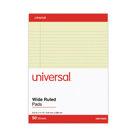 Perforated Ruled Writing Pads, Wide/legal Rule, Red Headband, 50 Canary-yellow 8.5 X 11.75 Sheets, Dozen