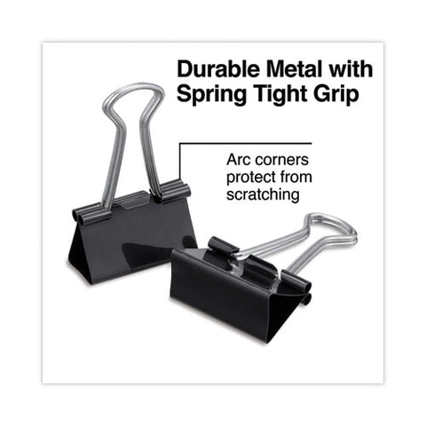 Binder Clips With Storage Tub, (50) Small (0.75"), (10) Medium (1.25"), Black/silver