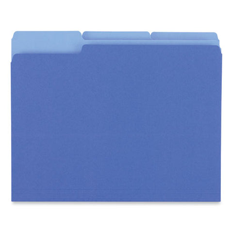 Interior File Folders, 1/3-cut Tabs: Assorted, Letter Size, 11-pt Stock, Blue, 100/box