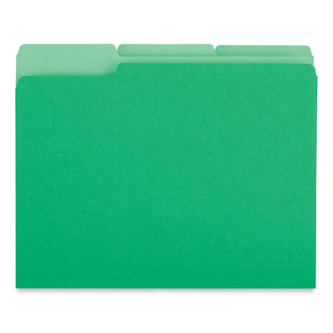 Interior File Folders, 1/3-cut Tabs: Assorted, Letter Size, 11-pt Stock, Green, 100/box