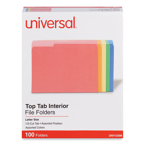 Interior File Folders, 1/3-cut Tabs: Assorted, Letter Size, 11-pt Stock, Assorted Colors, 100/box