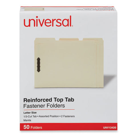 Deluxe Reinforced Top Tab Fastener Folders, 0.75" Expansion, 2 Fasteners, Letter Size, Manila Exterior, 50/box