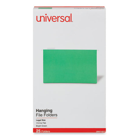 Deluxe Bright Color Hanging File Folders, Legal Size, 1/5-cut Tabs, Bright Green, 25/box