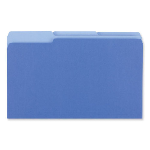 Interior File Folders, 1/3-cut Tabs: Assorted, Legal Size, 11-pt Stock, Blue, 100/box