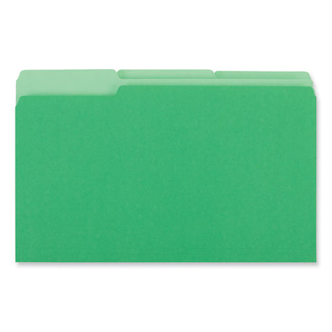 Interior File Folders, 1/3-cut Tabs: Assorted, Legal Size, 11-pt Stock, Green, 100/box