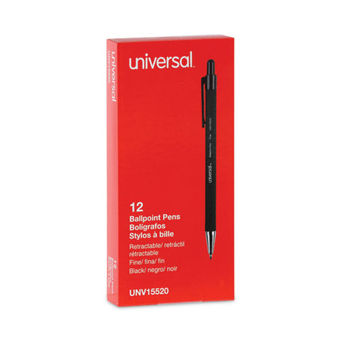 Ballpoint Pen, Retractable, Fine 0.7 Mm, Black Ink, Black Barrel, Dozen