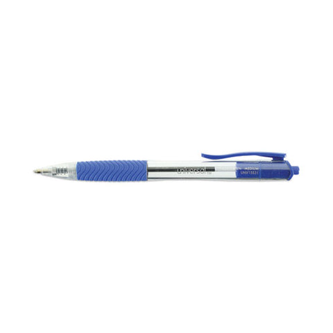 Comfort Grip Ballpoint Pen, Retractable, Medium 1 Mm, Blue Ink, Clear/blue Barrel, Dozen