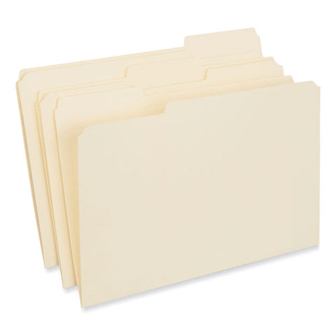 Double-ply Top Tab Manila File Folders, 1/3-cut Tabs: Assorted, Legal Size, 0.75" Expansion, Manila, 100/box