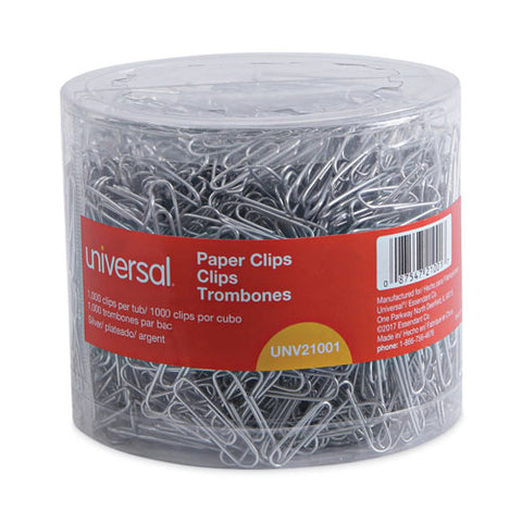 Plastic-coated Paper Clips With Two-compartment Dispenser Tub, (750) #2 Clips, (250) Jumbo Clips, Silver