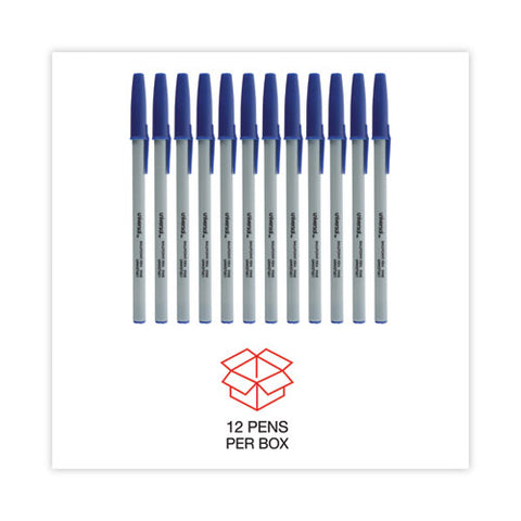 Ballpoint Pen, Stick, Fine 0.7 Mm, Blue Ink, Gray/blue Barrel, Dozen