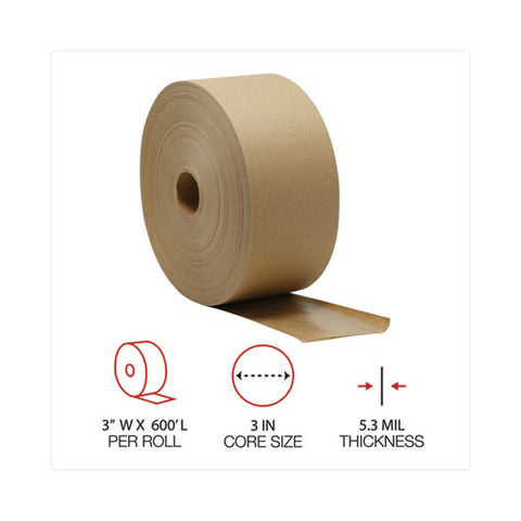 Gummed Kraft Sealing Tape, 3" Core, 3" X 600 Ft, Brown, 10/carton