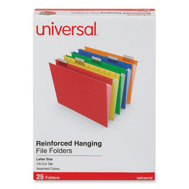 Deluxe Reinforced Recycled Hanging File Folders, Letter Size, 1/5-cut Tabs, Assorted, 25/box