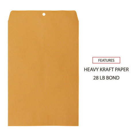 Kraft Clasp Envelope, #98, Square Flap, Clasp/gummed Closure, 10 X 15, Brown Kraft, 100/box