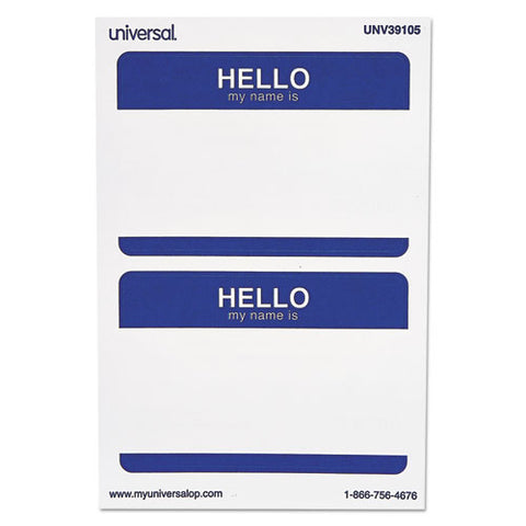 Hello Self-adhesive Name Badges, 3.5 X 2.25, White/blue, 100/pack