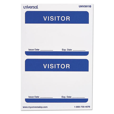 Visitor Self-adhesive Name Badges, 3.5 X 2.25, White/blue, 100/pack