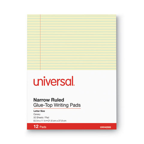 Glue Top Pads, Narrow Rule, 50 Canary-yellow 8.5 X 11 Sheets, Dozen