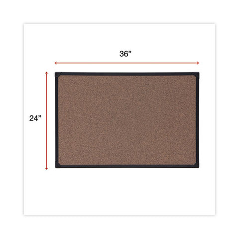 Tech Cork Board, 36" X 24", Brown Surface, Black Plastic Frame