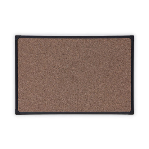 Tech Cork Board, 36" X 24", Brown Surface, Black Plastic Frame