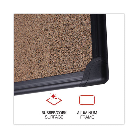 Tech Cork Board, 48" X 36", Brown Surface, Black Aluminum Frame