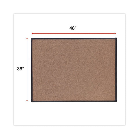 Tech Cork Board, 48" X 36", Brown Surface, Black Aluminum Frame