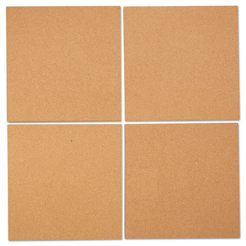 Cork Tile Panels, Classic Synthetic Cork Surface, 12" X 0.38" X 12", Brown, 4/pack