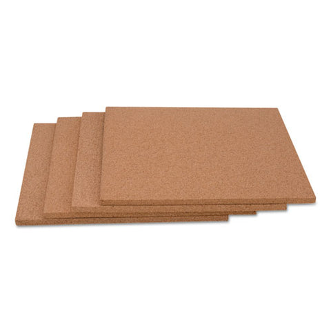 Cork Tile Panels, Classic Synthetic Cork Surface, 12" X 0.38" X 12", Brown, 4/pack