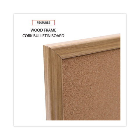 Cork Board With Oak Style Frame, 24" X 18", Tan Surface, Oak Finished Wood Frame