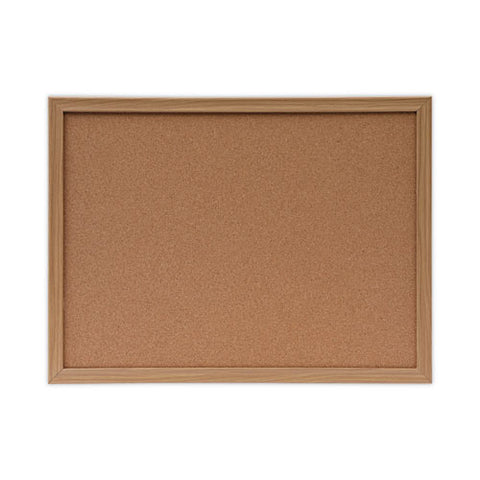 Cork Board With Oak Style Frame, 24" X 18", Tan Surface, Oak Finished Wood Frame