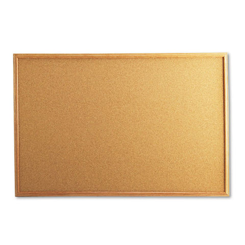 Cork Board With Oak Style Frame, 36" X 24", Tan Surface, Oak Finished Wood Frame