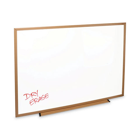 Deluxe Melamine Dry Erase Board, 48" X 36", White Surface, Oak Finished Fiberboard (mdf) Frame