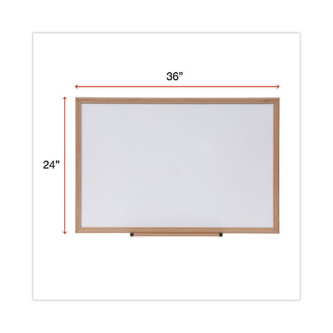 Deluxe Melamine Dry Erase Board, 36" X 24", White Surface, Oak Finished Fiberboard (mdf) Frame